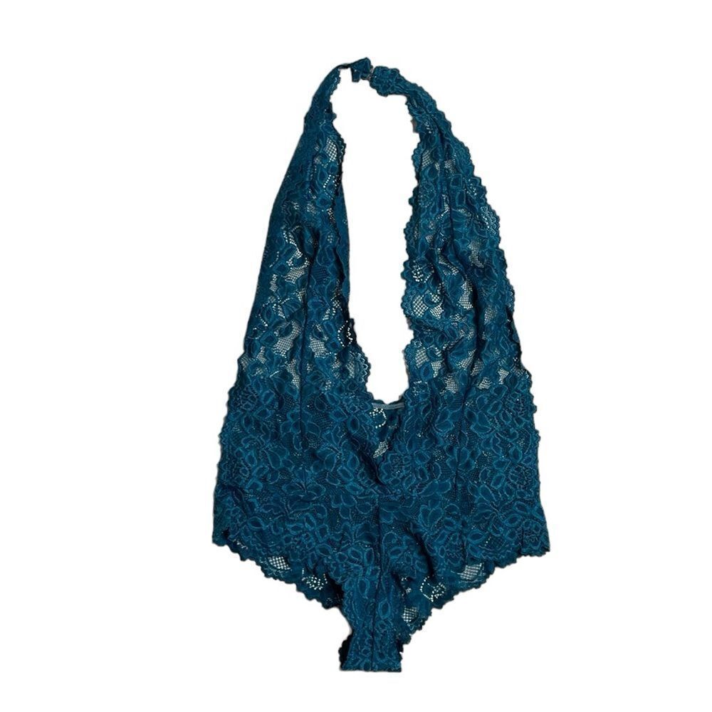 Fredericks Plunge Front Jessica Lace Teddy TEAL Small - Picture 4 of 8